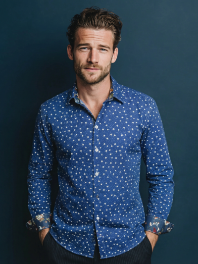 Chemise ROCK à motif floral sur fond bleu