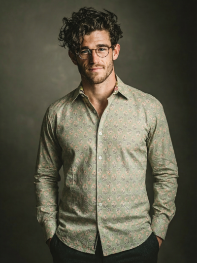 Chemise STANLEY à motif floral multicolor sur fond vert clair