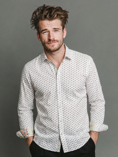 Chemise TINO à motif pois beige sur fond écru