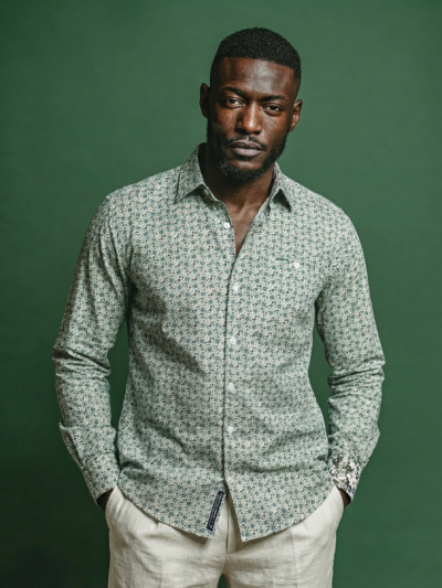 Chemise WESTBAM à motif floral vert sur fond écru