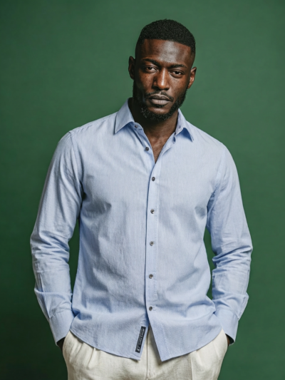 Chemise ZICO à fines rayures écrues sur fond ciel