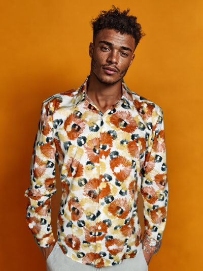 Chemise HECTORIO à motif floral sur fond écru